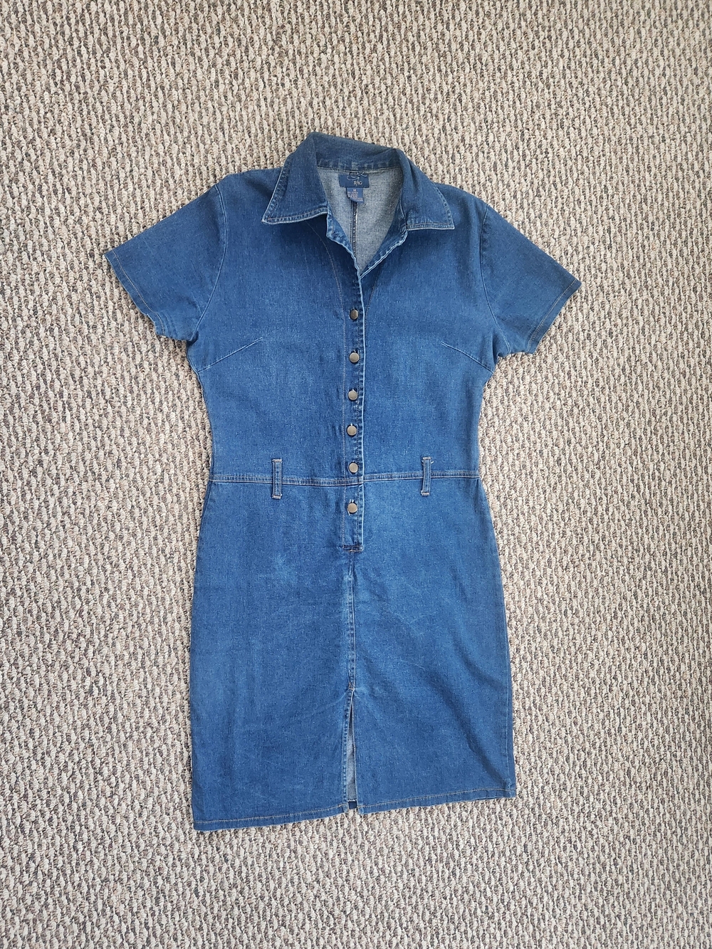 Vintage Rag Button-Front Blue Denim Shirt Dress with Collar